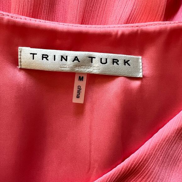 Trina Turk Women's Make Merry Tiered Mini Dress Medium Flamingo Pink Long Sleeve - Picture 6 of 16